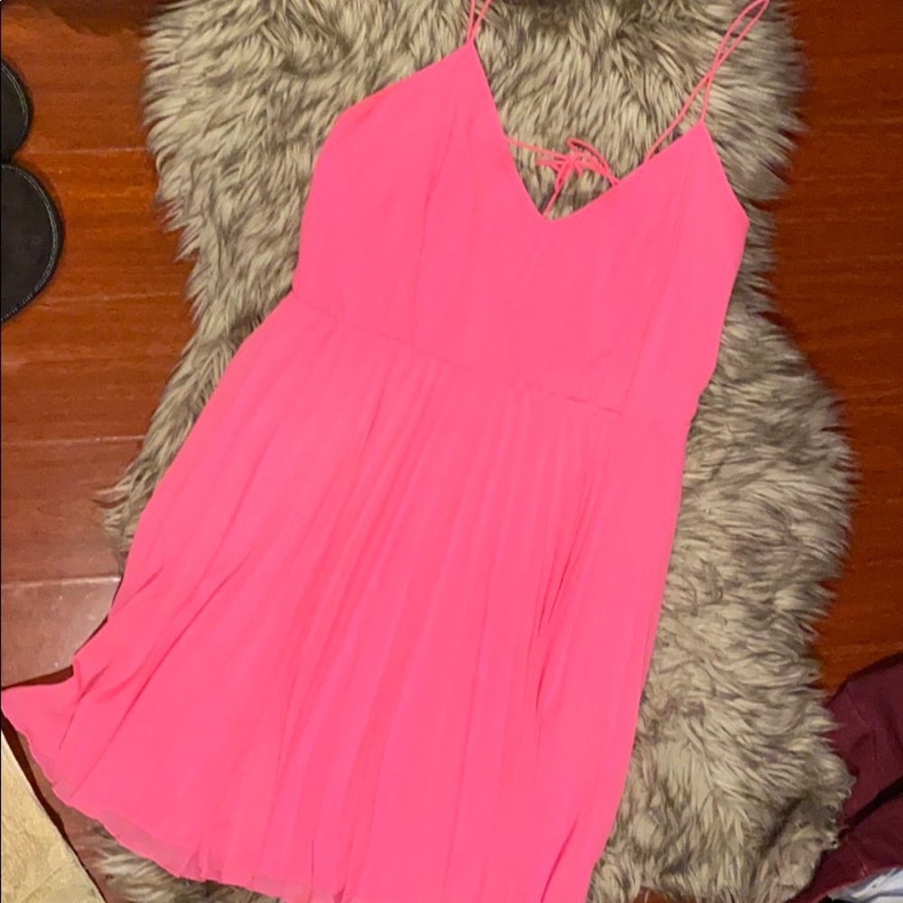 Hot pink spaghetti strap pleated dress